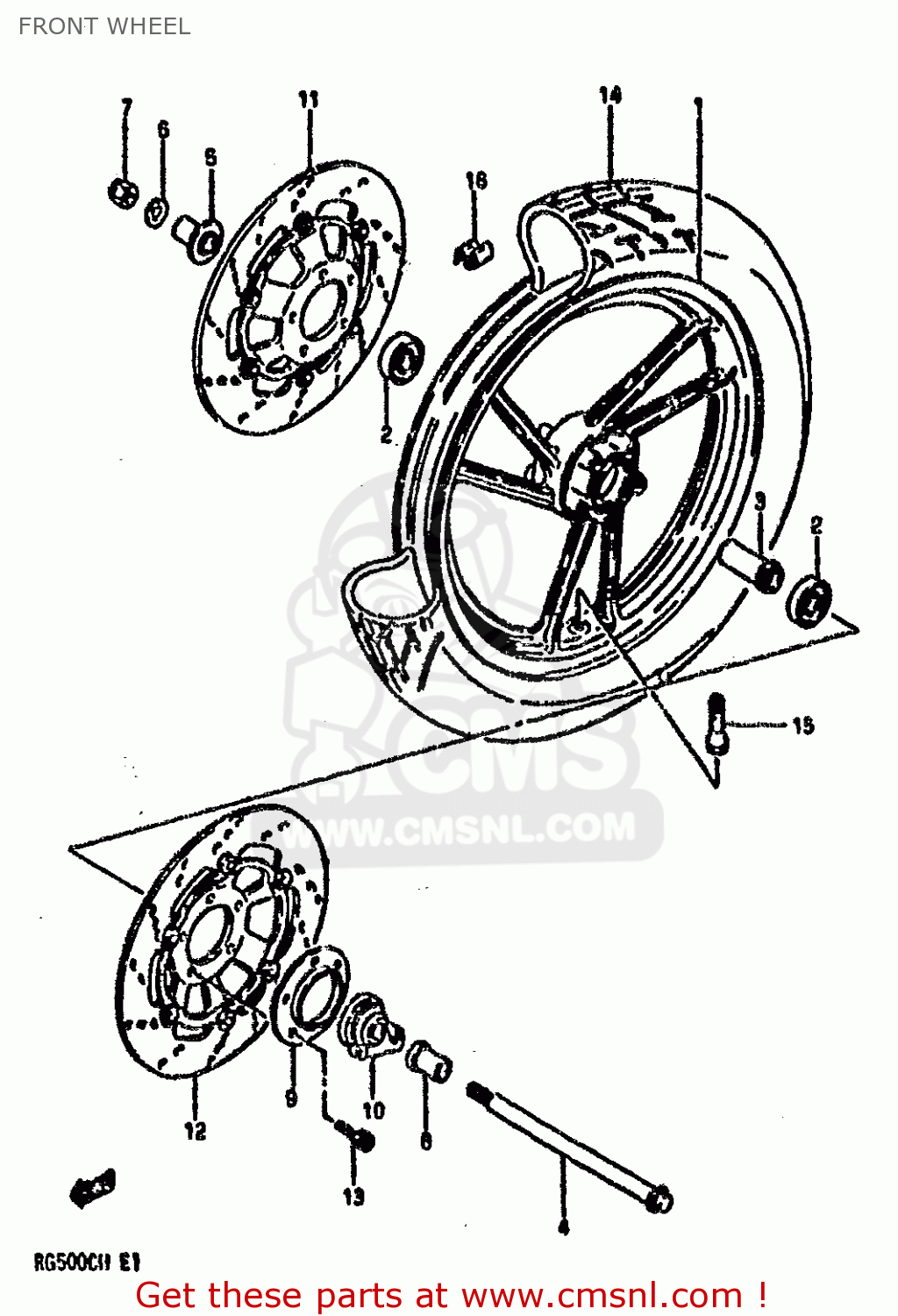 FRONT WHEEL RG500 1986 (G) (E01 E02 E04 E06 E15 E16 E17 E21 22 24 25 34 39)