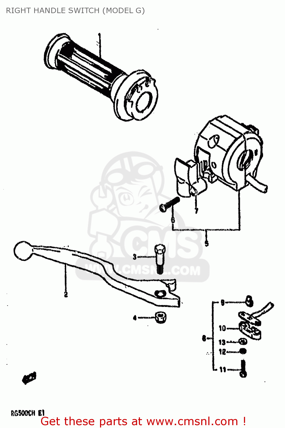 RIGHT HANDLE SWITCH (MODEL G) RG500 1986 (G) (E01 E02 E04 E06 E15 E16 E17 E21 22 24 25 34 39)