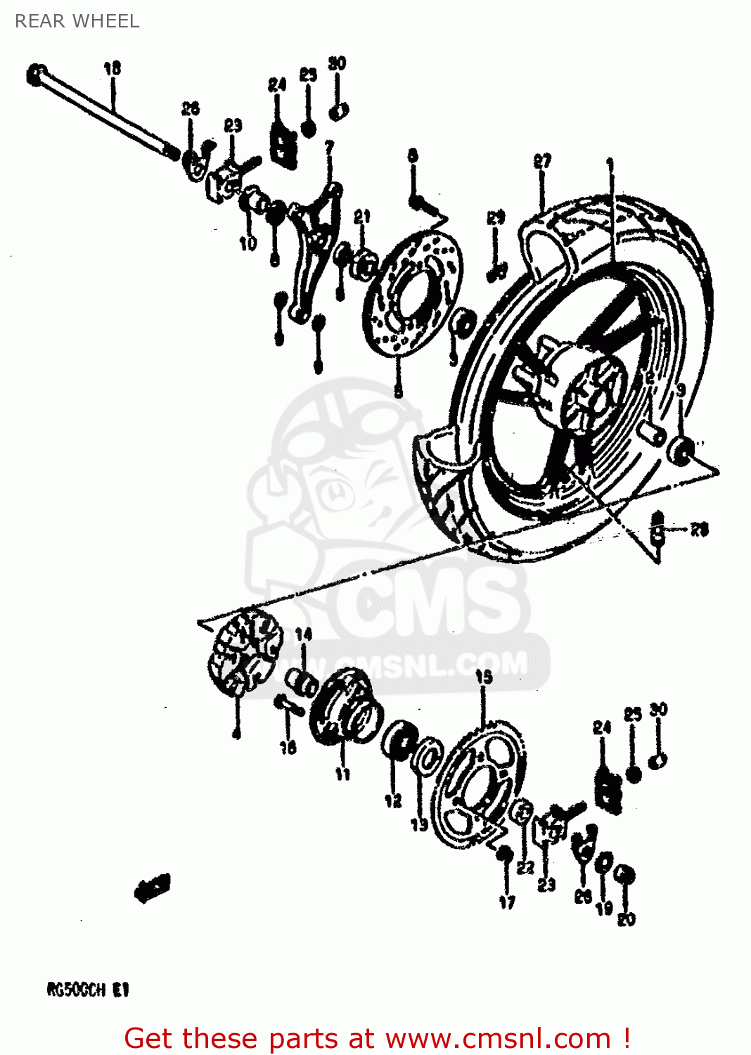 REAR WHEEL RG500 1986 (G) (E01 E02 E04 E06 E15 E16 E17 E21 22 24 25 34 39)