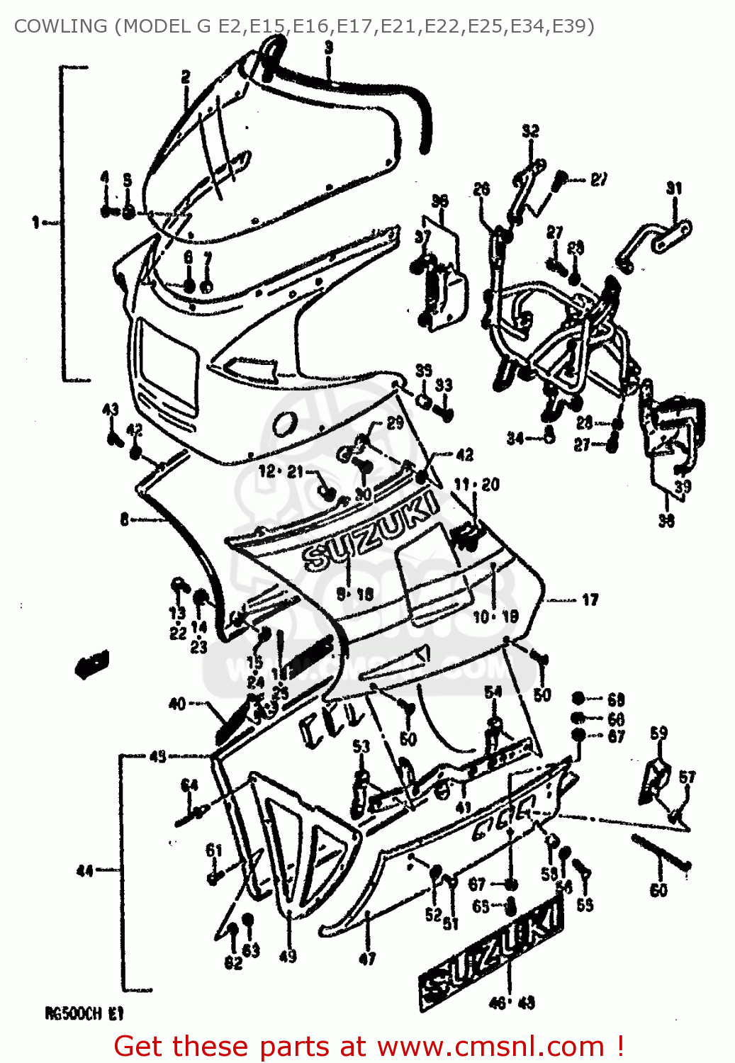 COWLING (MODEL G E2,E15,E16,E17,E21,E22,E25,E34,E39) RG500 1986 (G) (E01 E02 E04 E06 E15 E16 E17 E21 22 24 25 34 39)