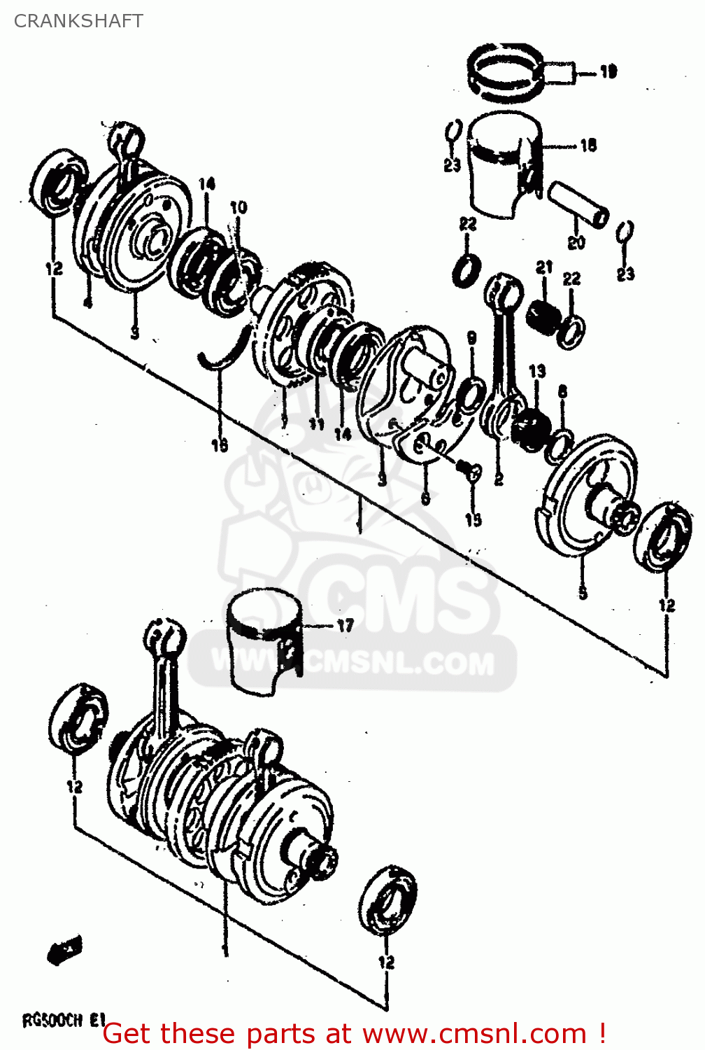 CRANKSHAFT RG500 1986 (G) (E01 E02 E04 E06 E15 E16 E17 E21 22 24 25 34 39)