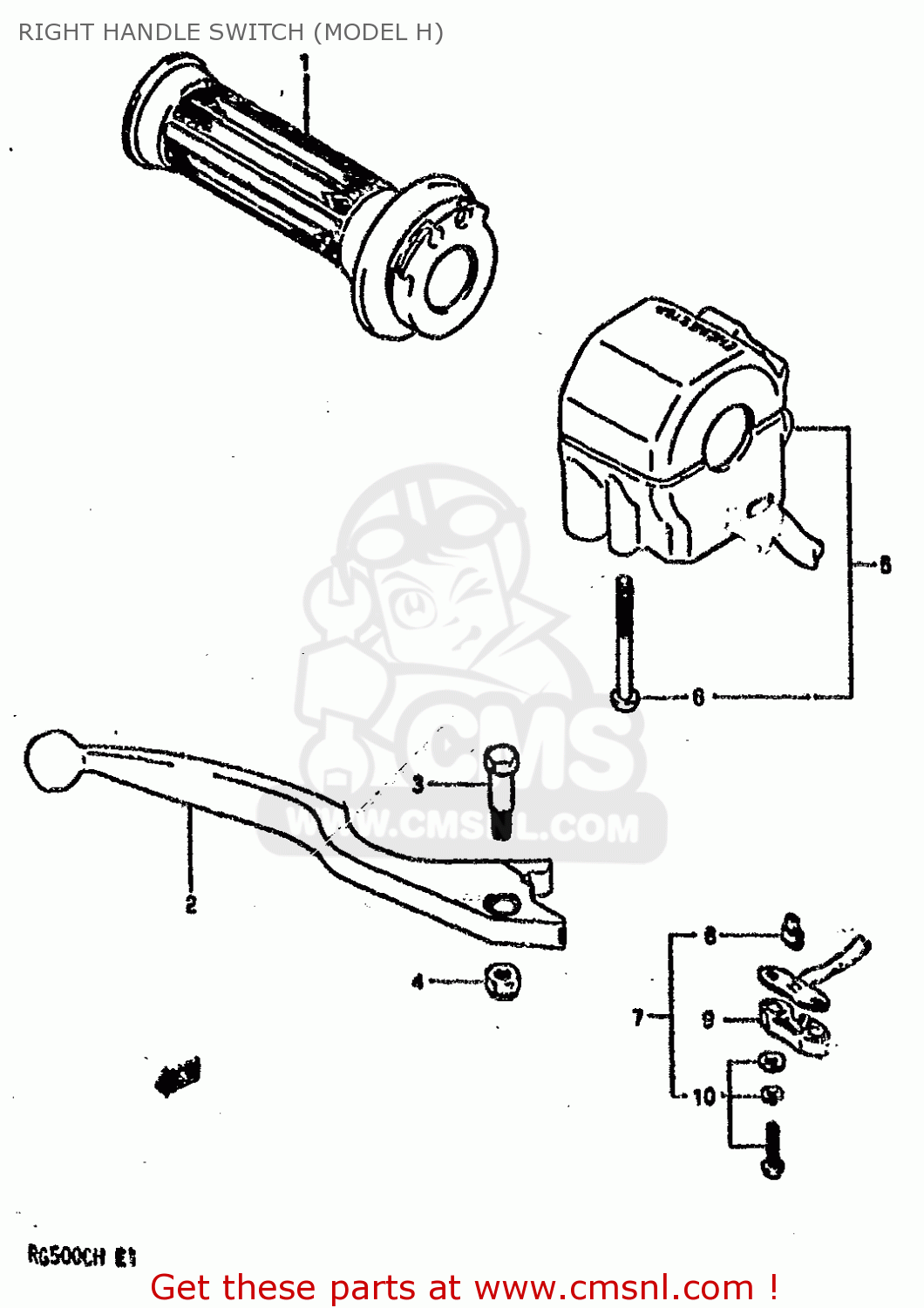 RIGHT HANDLE SWITCH (MODEL H) RG500C 1987 (H) (E01 E02 E04 E06 E15 16 17 21 22 24 25 34 39 53)