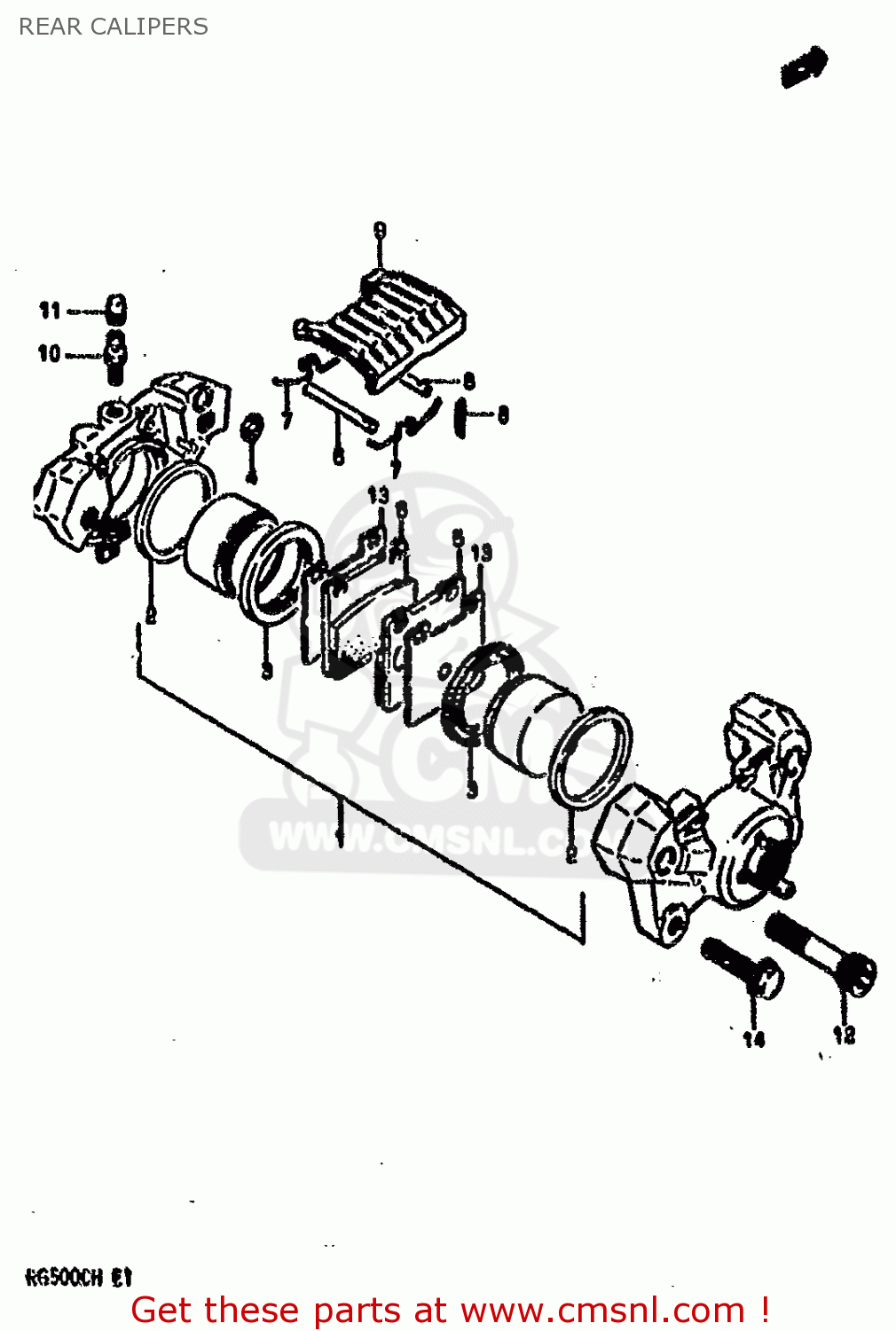 REAR CALIPERS RG500C 1987 (H) (E01 E02 E04 E06 E15 16 17 21 22 24 25 34 39 53)