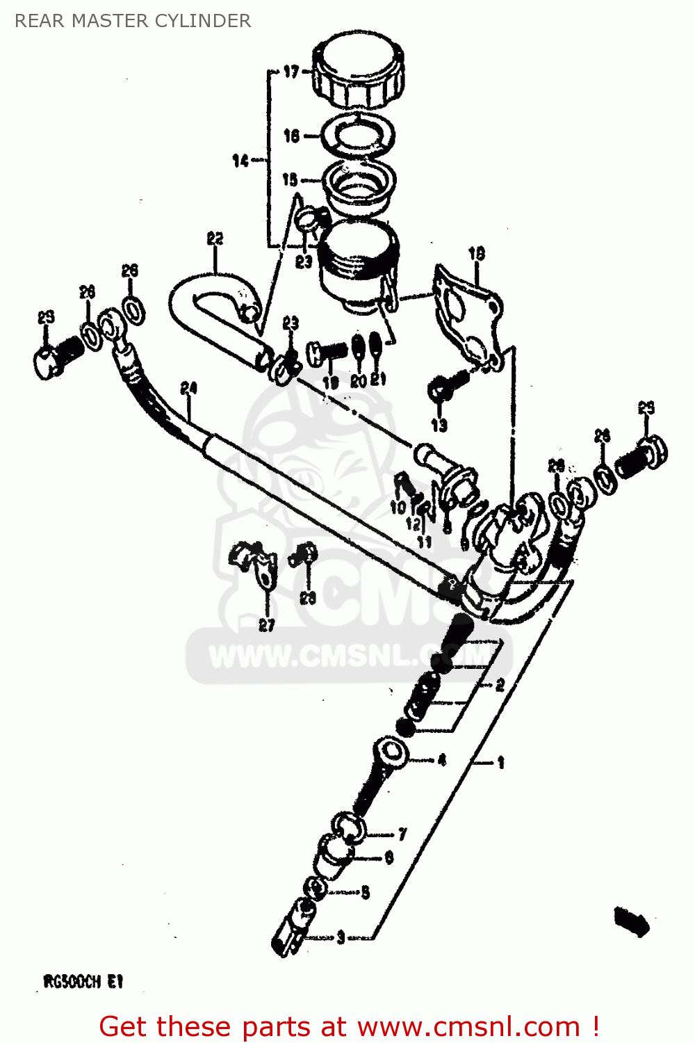 REAR MASTER CYLINDER RG500C 1987 (H) (E01 E02 E04 E06 E15 16 17 21 22 24 25 34 39 53)
