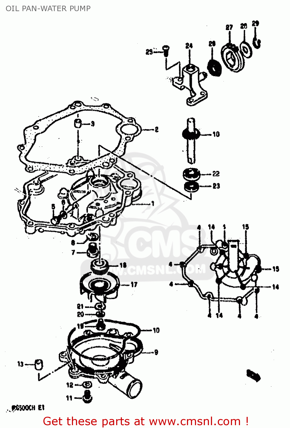 OIL PAN-WATER PUMP RG500C 1987 (H) (E01 E02 E04 E06 E15 16 17 21 22 24 25 34 39 53)