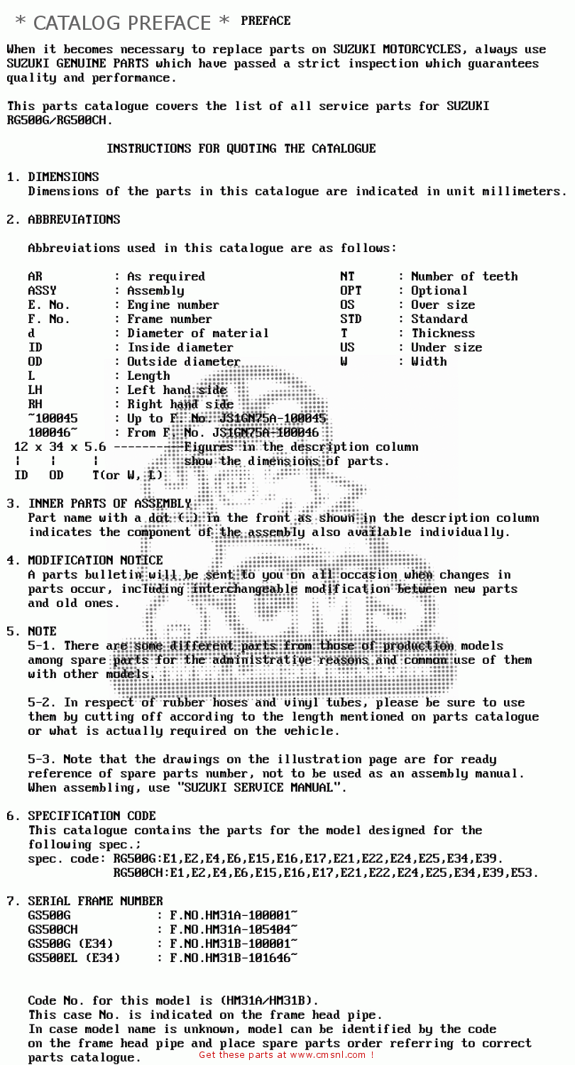 * CATALOG PREFACE * RG500C 1987 (H) (E01 E02 E04 E06 E15 16 17 21 22 24 25 34 39 53)