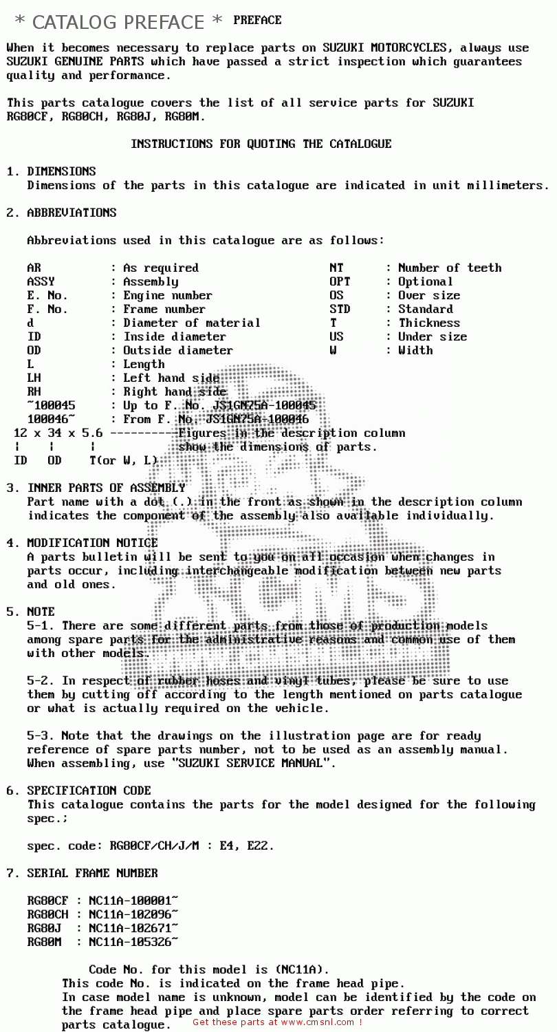 * CATALOG PREFACE * RG80C 1985 (F) FRANCE GERMANY (E04 E22)