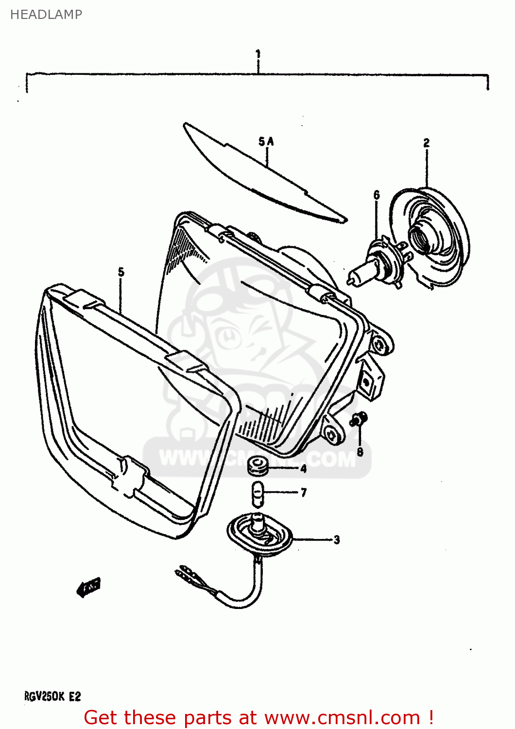 HEADLAMP RGV250 1989 (K) (E02 E04 E21 E24 E34)