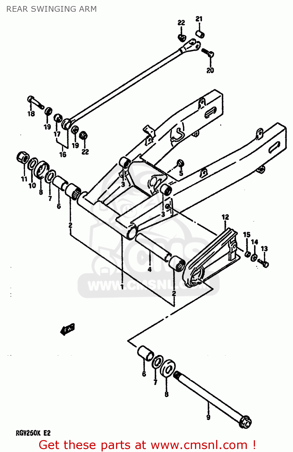 REAR SWINGING ARM RGV250 1989 (K) (E02 E04 E21 E24 E34)