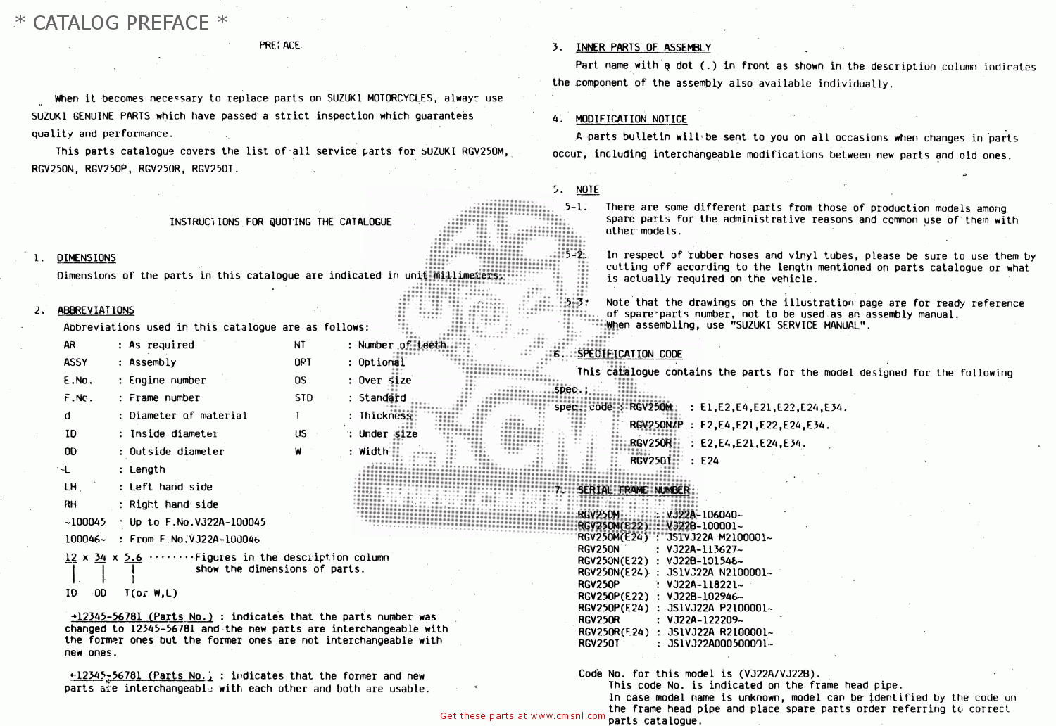 * CATALOG PREFACE * RGV250 1991 (M) (E01 E02 E04 E21 E22 E24 E34)