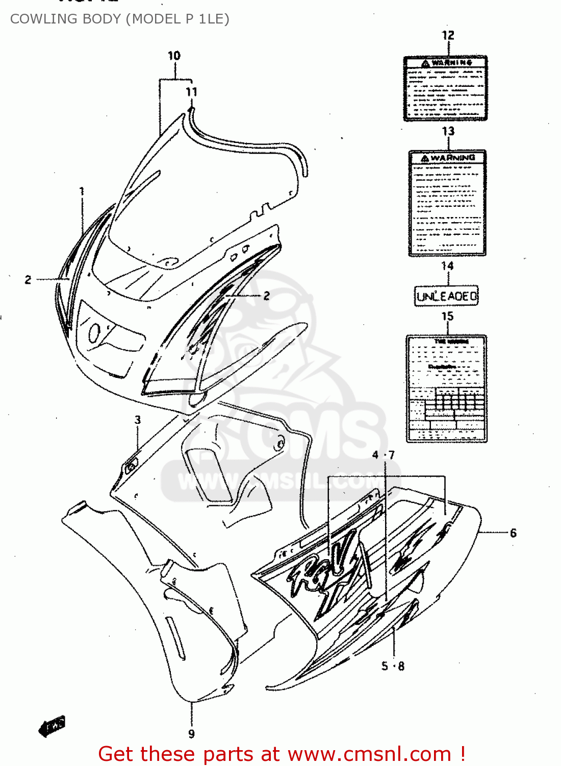 COWLING BODY (MODEL P 1LE) RGV250 1992 (N) (E02 E04 E21 E22 E24 E34)