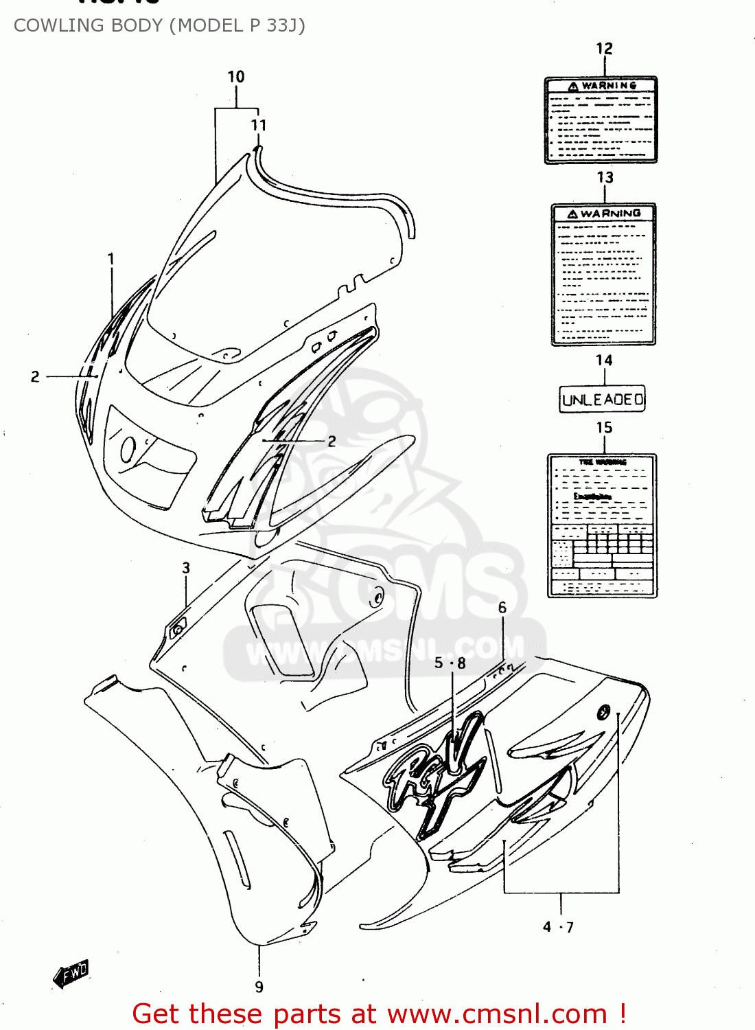 COWLING BODY (MODEL P 33J) RGV250 1994 (R) (E02 E04 E21 E24 E34)