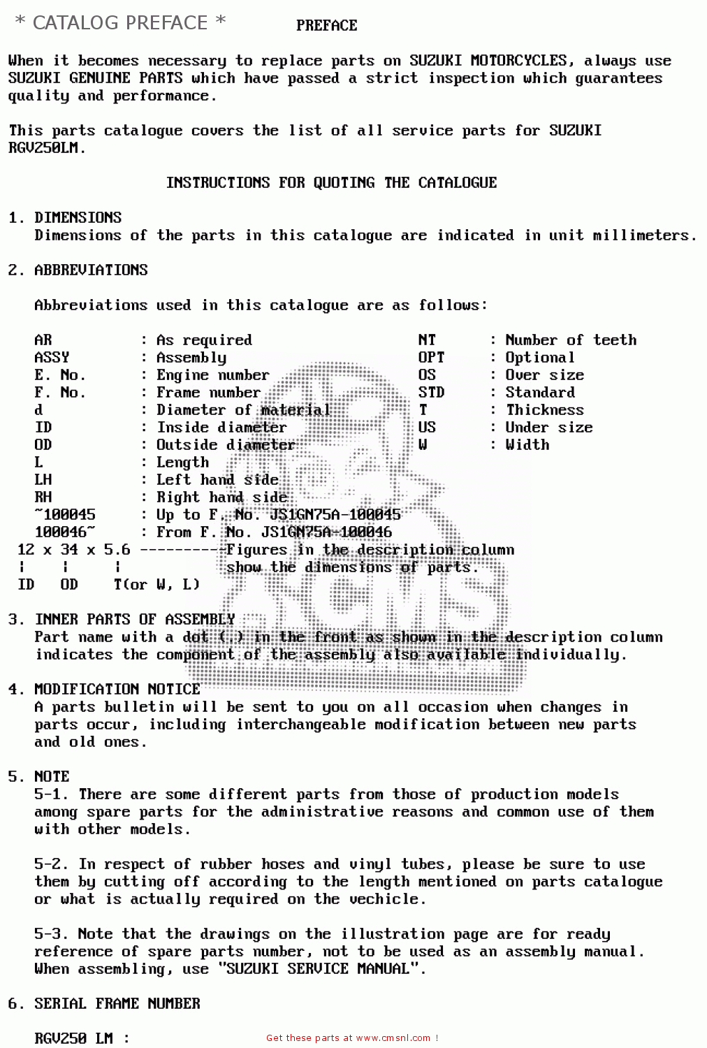 * CATALOG PREFACE * RGV250L 1991 (M) (E02 E21 E22 E24)