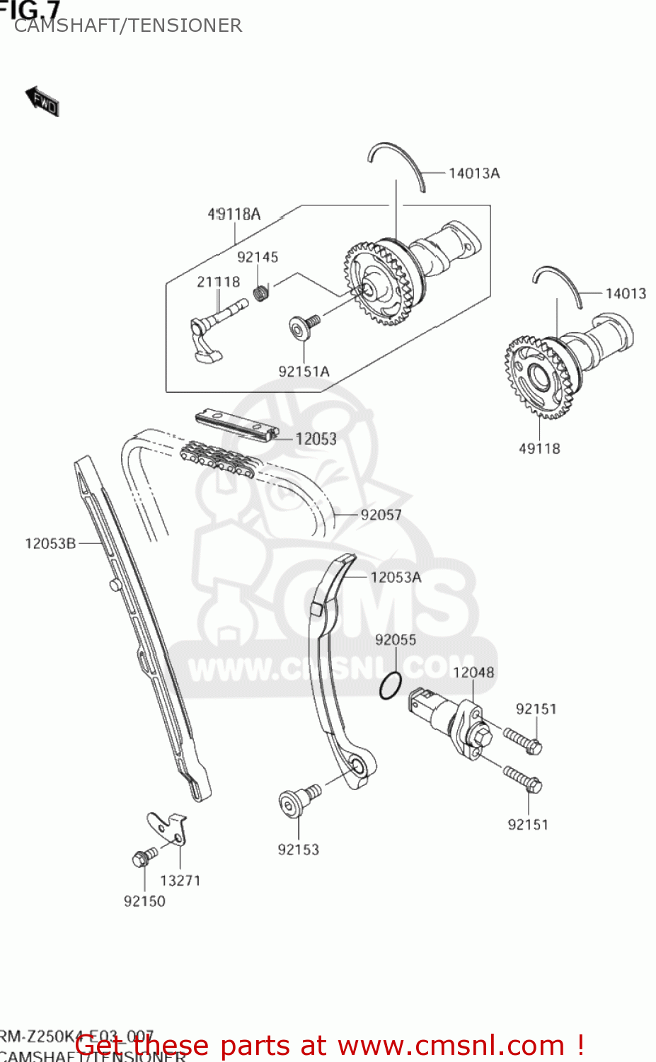 CAMSHAFT/TENSIONER RM-Z250 2004 (K4) USA (E03) RMZ250 RM Z250