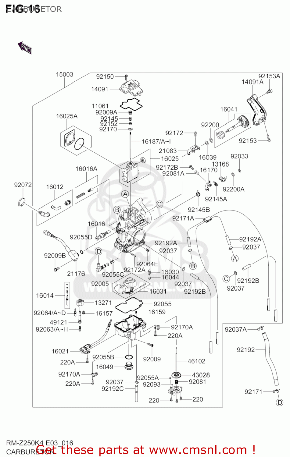 CARBURETOR RM-Z250 2004 (K4) USA (E03) RMZ250 RM Z250