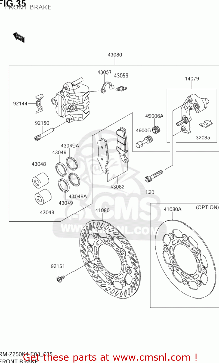 FRONT BRAKE RM-Z250 2004 (K4) USA (E03) RMZ250 RM Z250