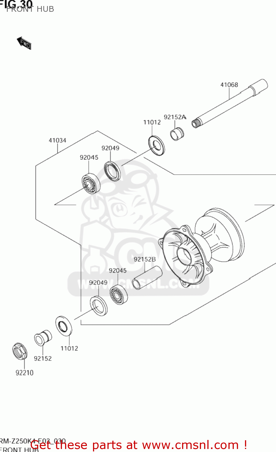 FRONT HUB RM-Z250 2004 (K4) USA (E03) RMZ250 RM Z250