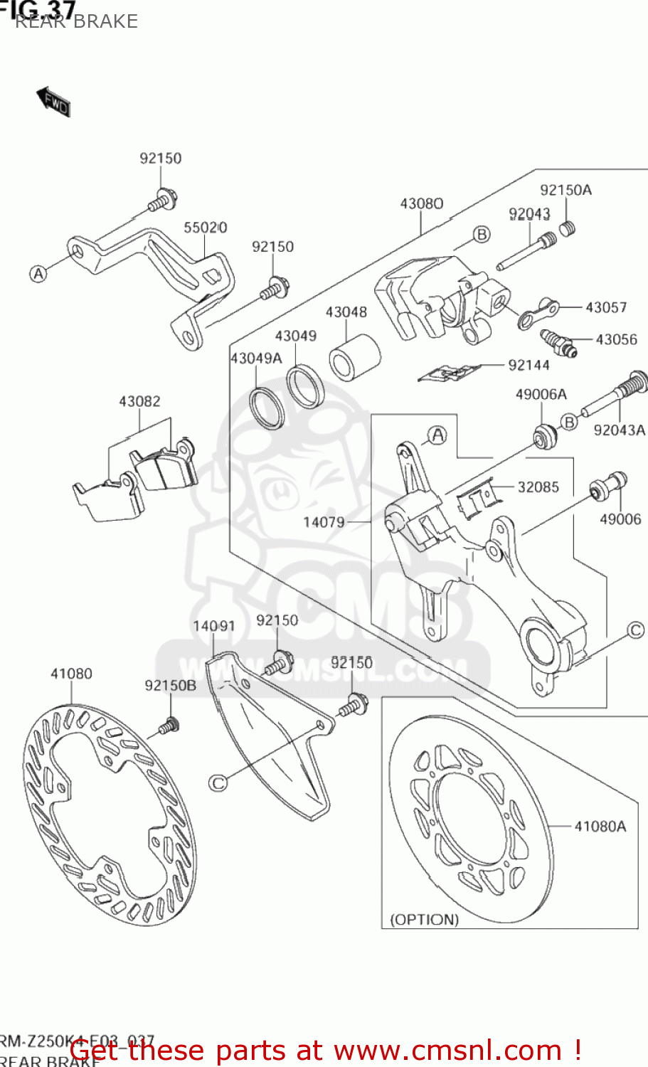 REAR BRAKE RM-Z250 2004 (K4) USA (E03) RMZ250 RM Z250