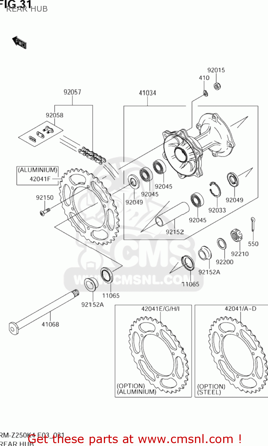 REAR HUB RM-Z250 2004 (K4) USA (E03) RMZ250 RM Z250