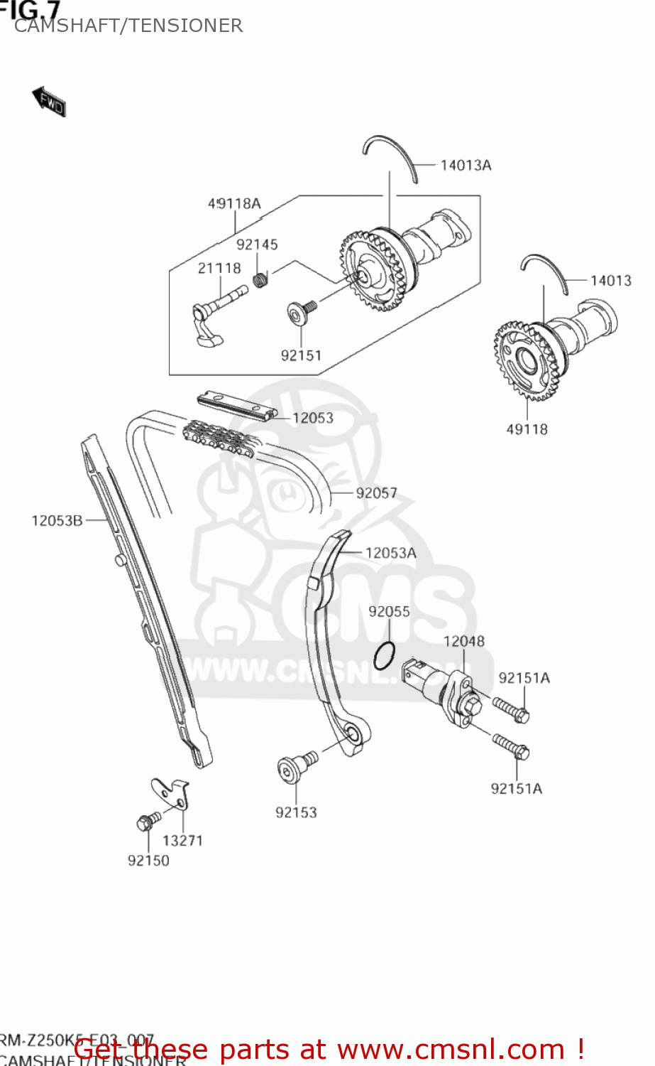 CAMSHAFT/TENSIONER RM-Z250 2005 (K5) USA (E03) RMZ250 RM Z250