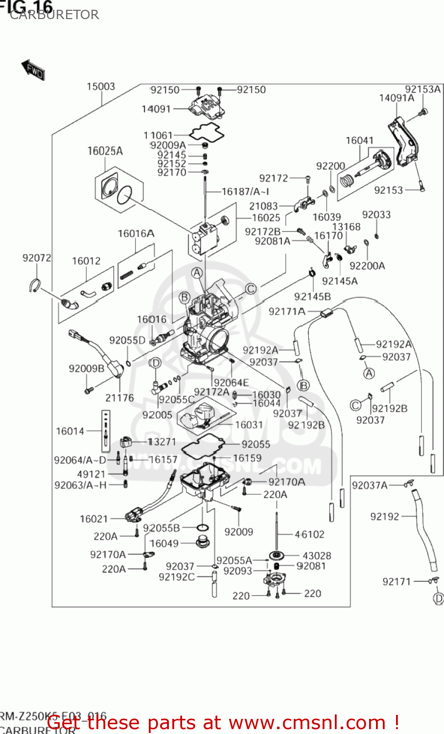CARBURETOR RM-Z250 2005 (K5) USA (E03) RMZ250 RM Z250