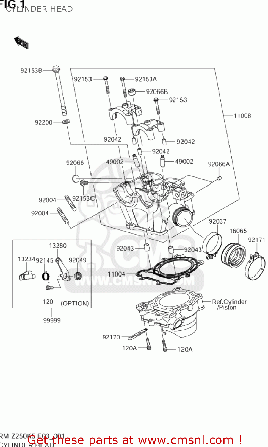 CYLINDER HEAD RM-Z250 2005 (K5) USA (E03) RMZ250 RM Z250