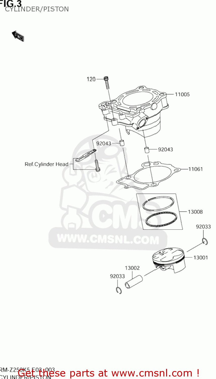 CYLINDER/PISTON RM-Z250 2005 (K5) USA (E03) RMZ250 RM Z250