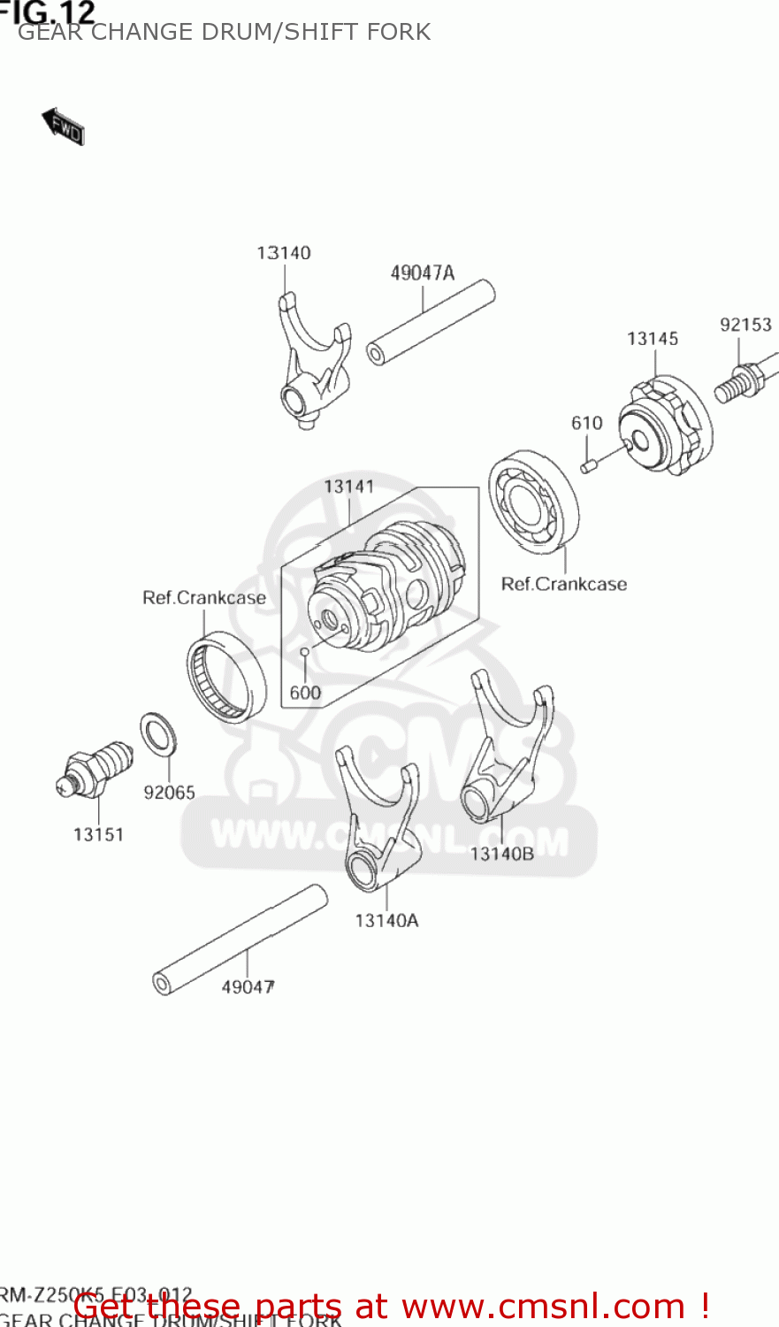 GEAR CHANGE DRUM/SHIFT FORK RM-Z250 2005 (K5) USA (E03) RMZ250 RM Z250