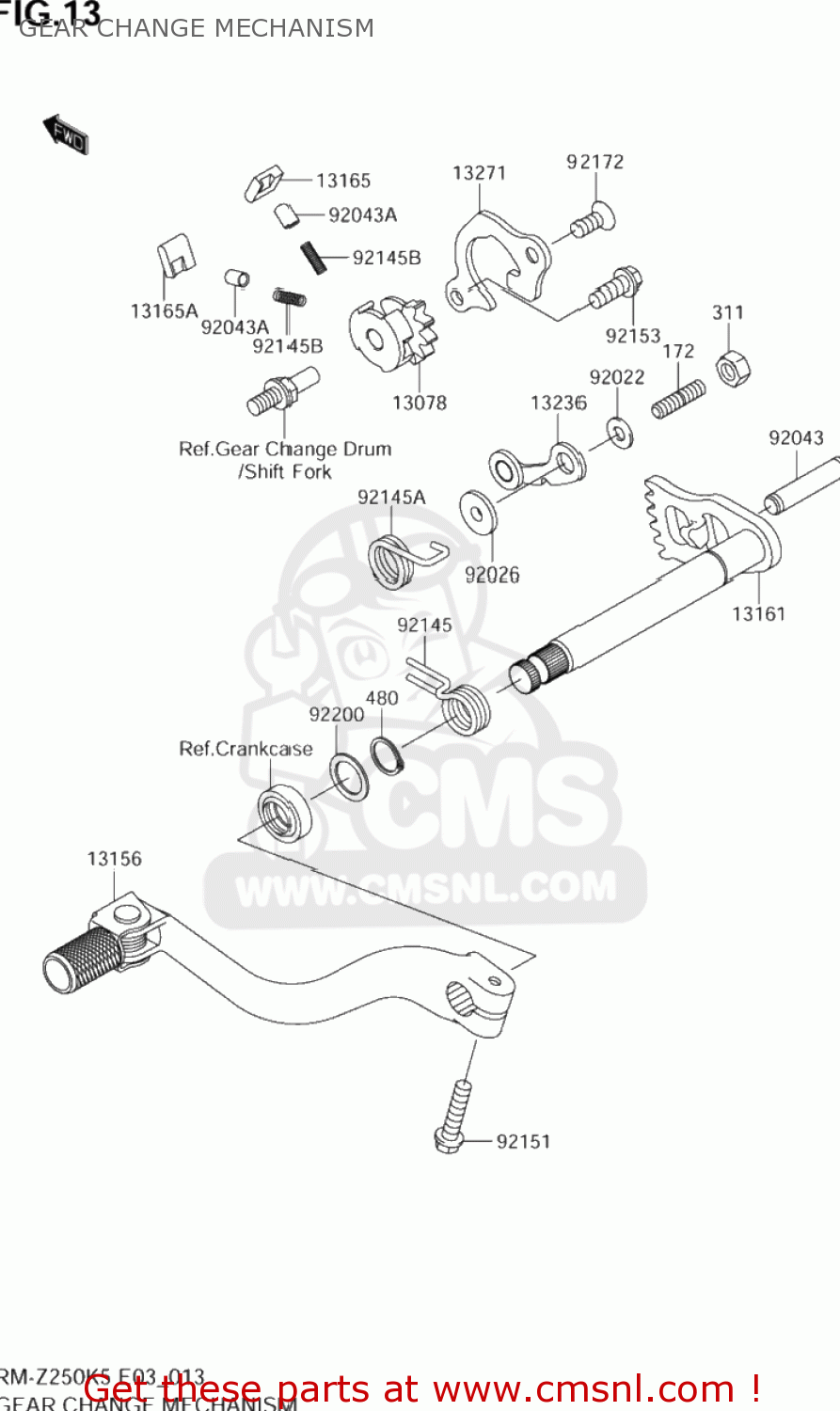GEAR CHANGE MECHANISM RM-Z250 2005 (K5) USA (E03) RMZ250 RM Z250