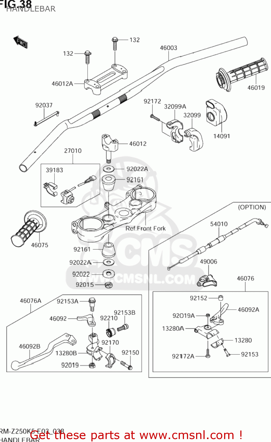 HANDLEBAR RM-Z250 2005 (K5) USA (E03) RMZ250 RM Z250