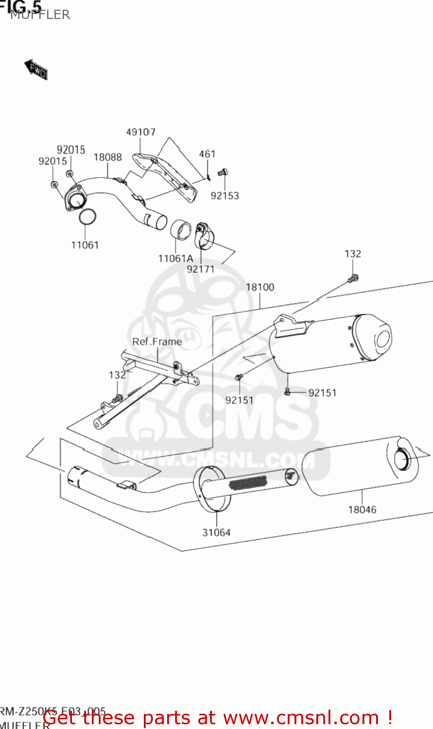 MUFFLER RM-Z250 2005 (K5) USA (E03) RMZ250 RM Z250