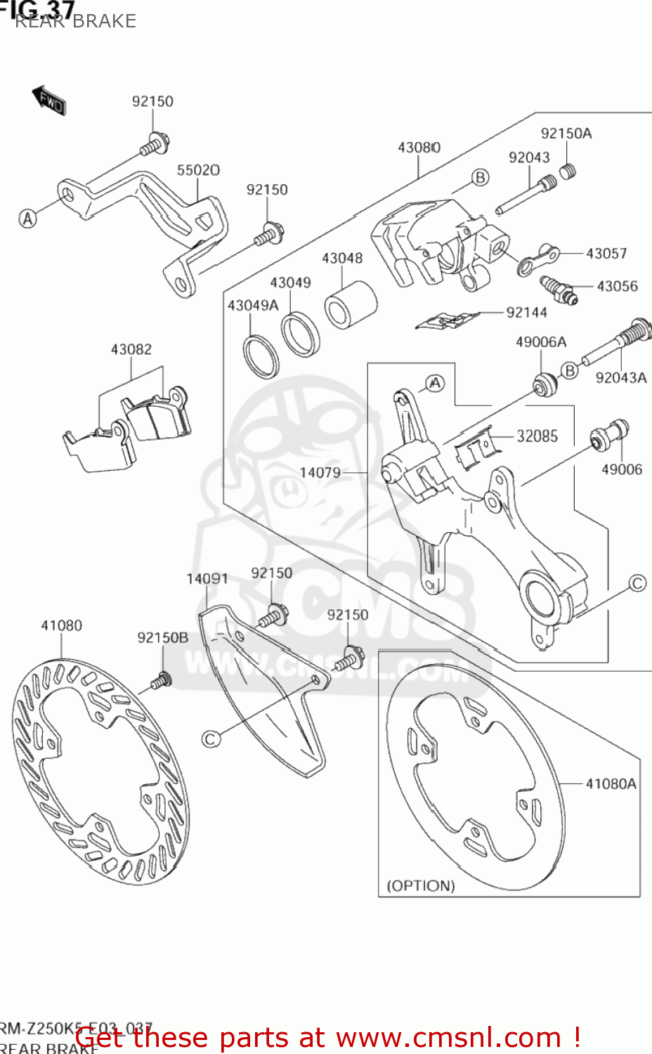 REAR BRAKE RM-Z250 2005 (K5) USA (E03) RMZ250 RM Z250