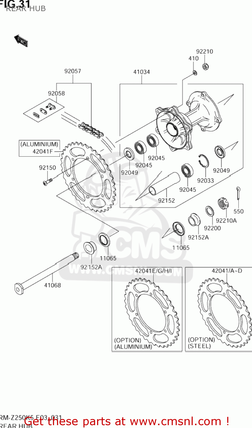 REAR HUB RM-Z250 2005 (K5) USA (E03) RMZ250 RM Z250