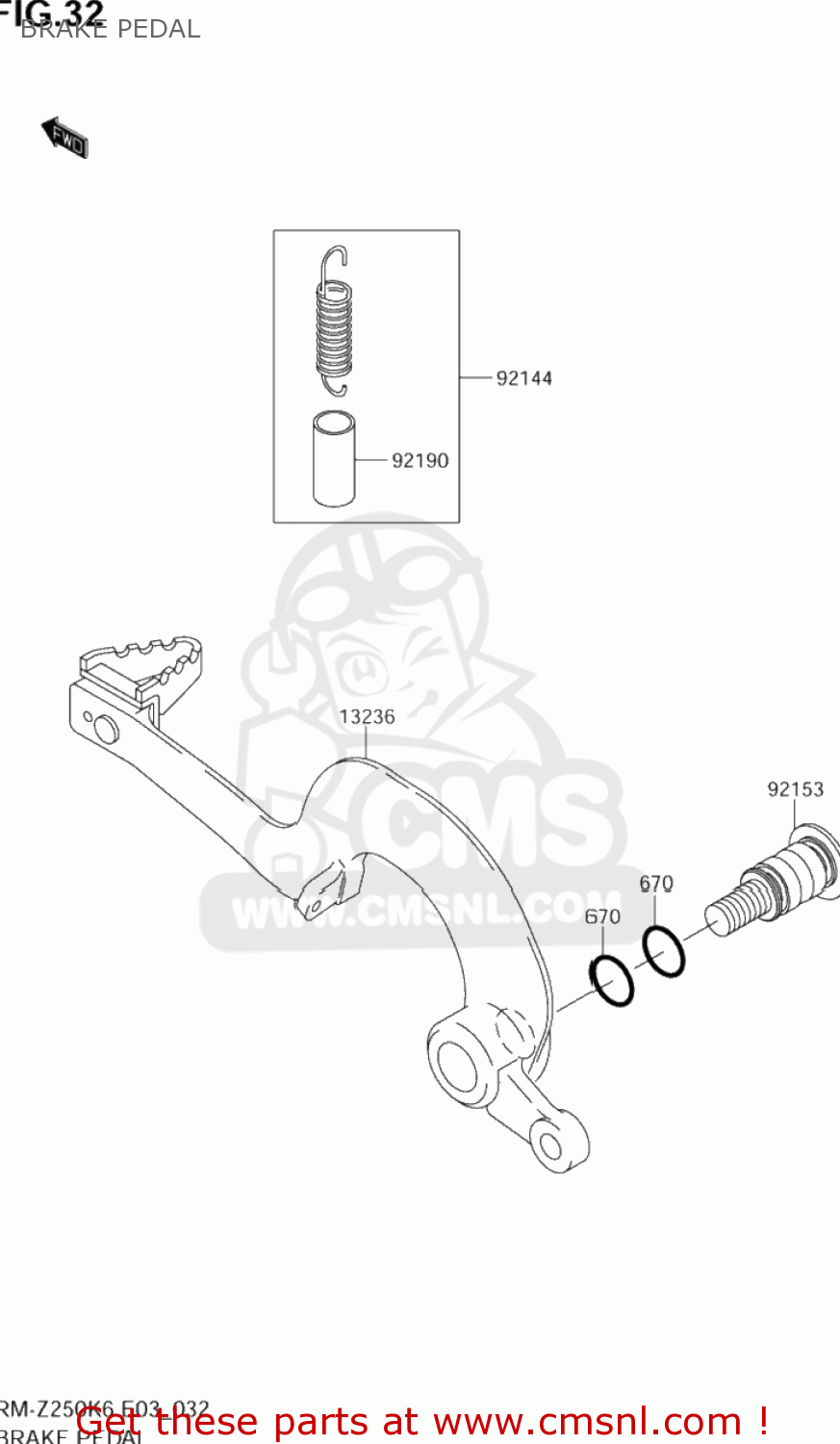 BRAKE PEDAL RM-Z250 2006 (K6) USA (E03) RMZ250 RM Z250