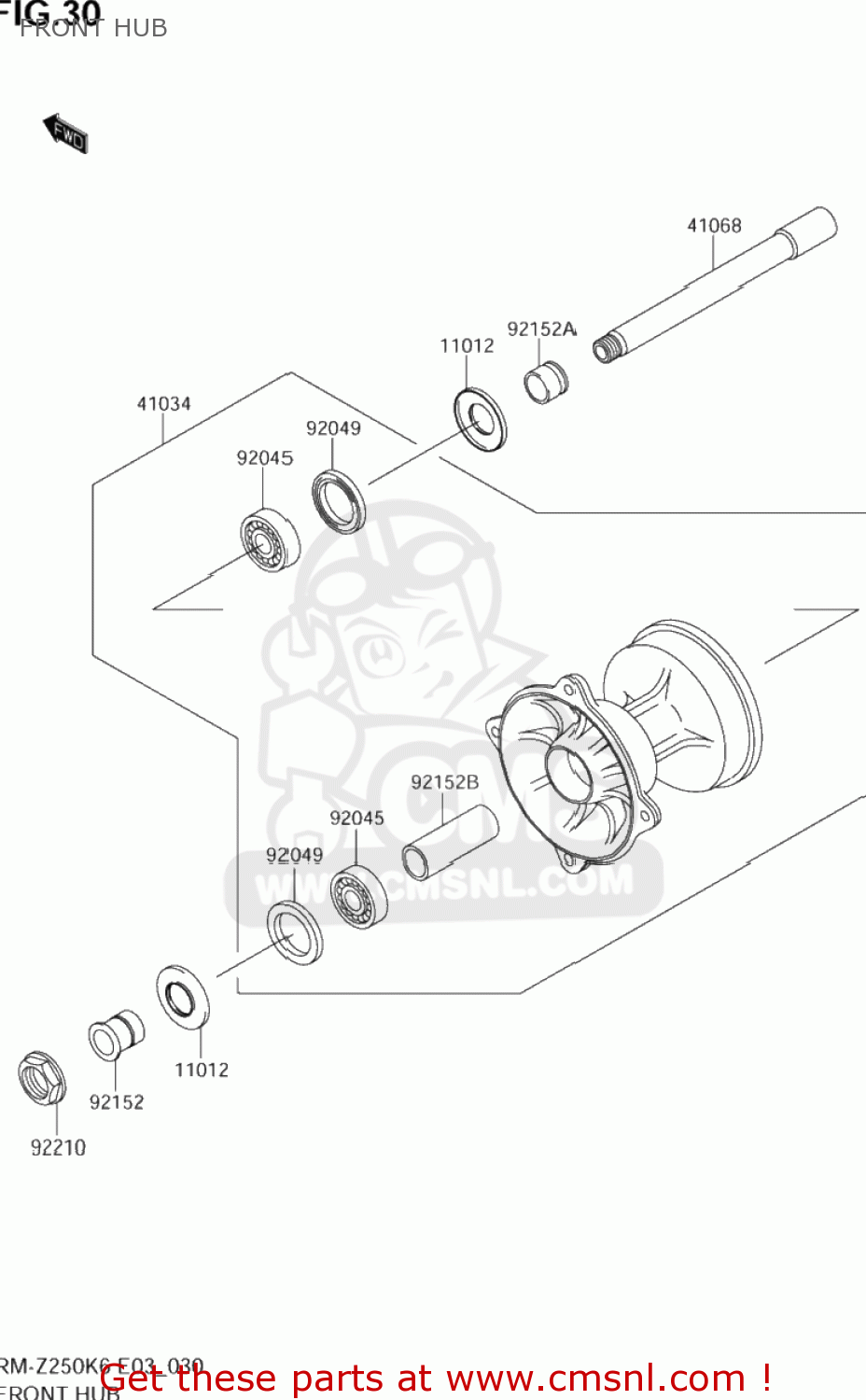 FRONT HUB RM-Z250 2006 (K6) USA (E03) RMZ250 RM Z250
