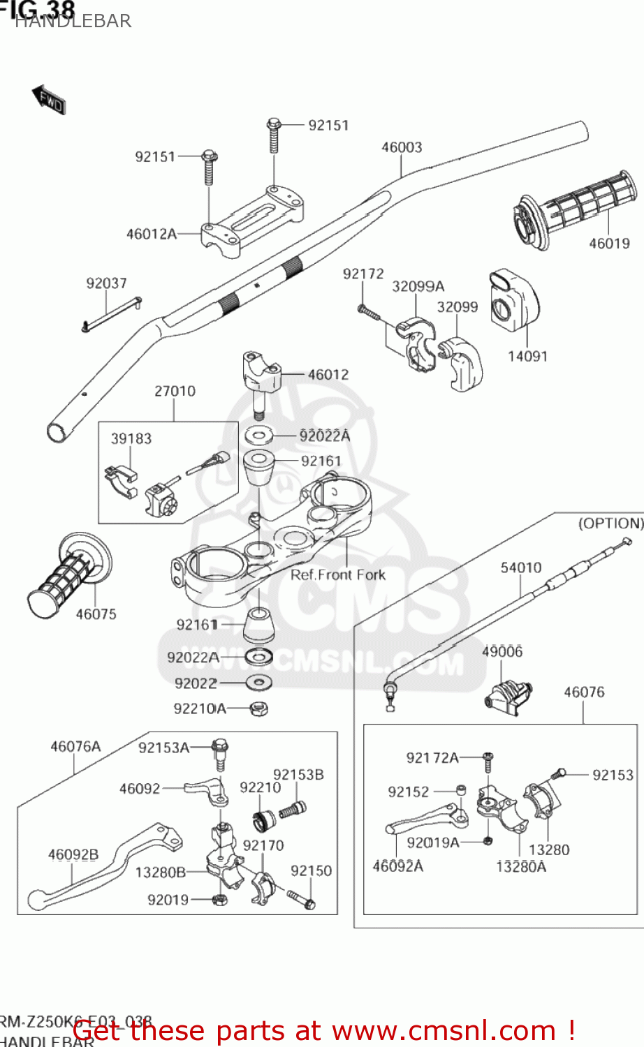 HANDLEBAR RM-Z250 2006 (K6) USA (E03) RMZ250 RM Z250