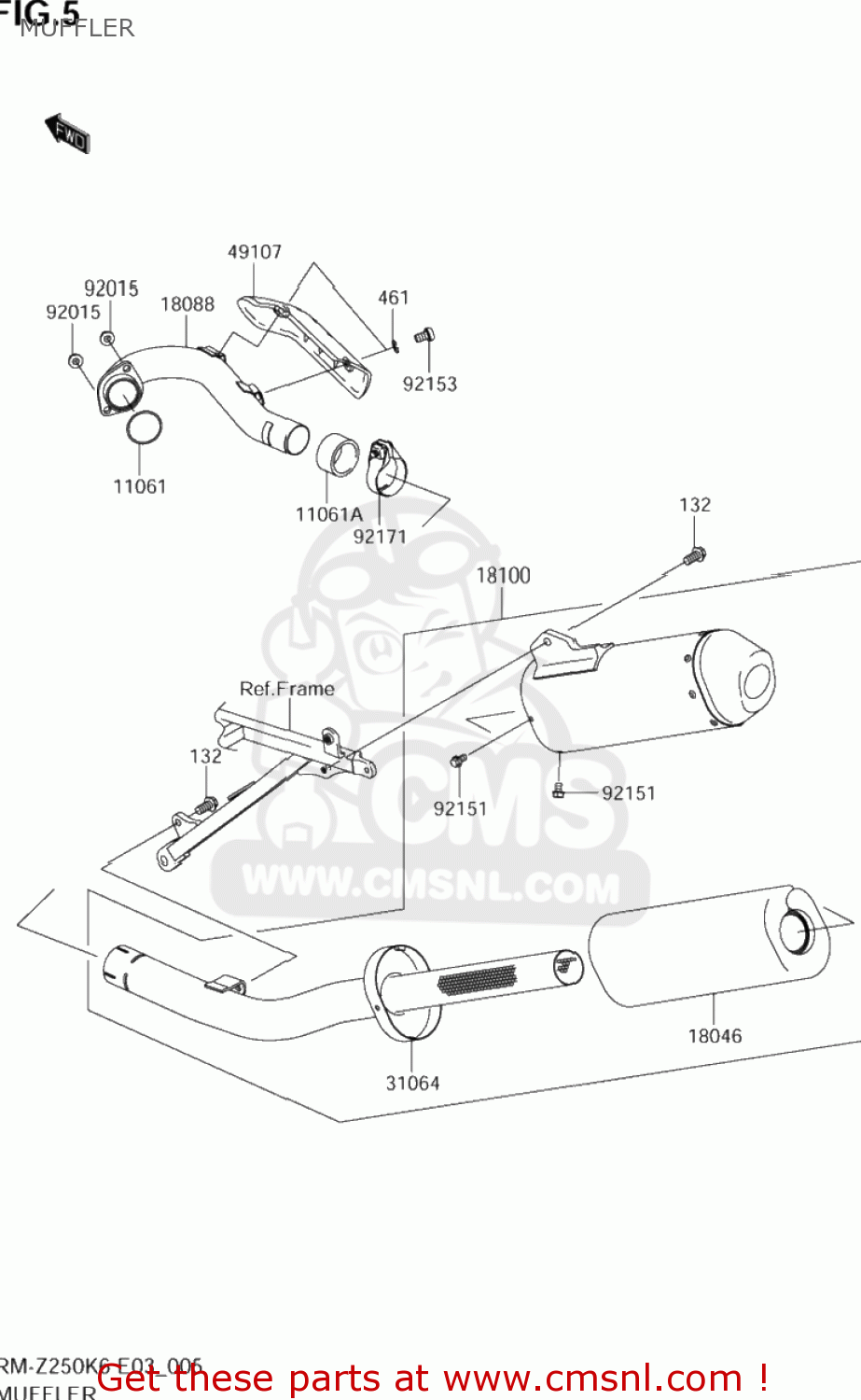 MUFFLER RM-Z250 2006 (K6) USA (E03) RMZ250 RM Z250
