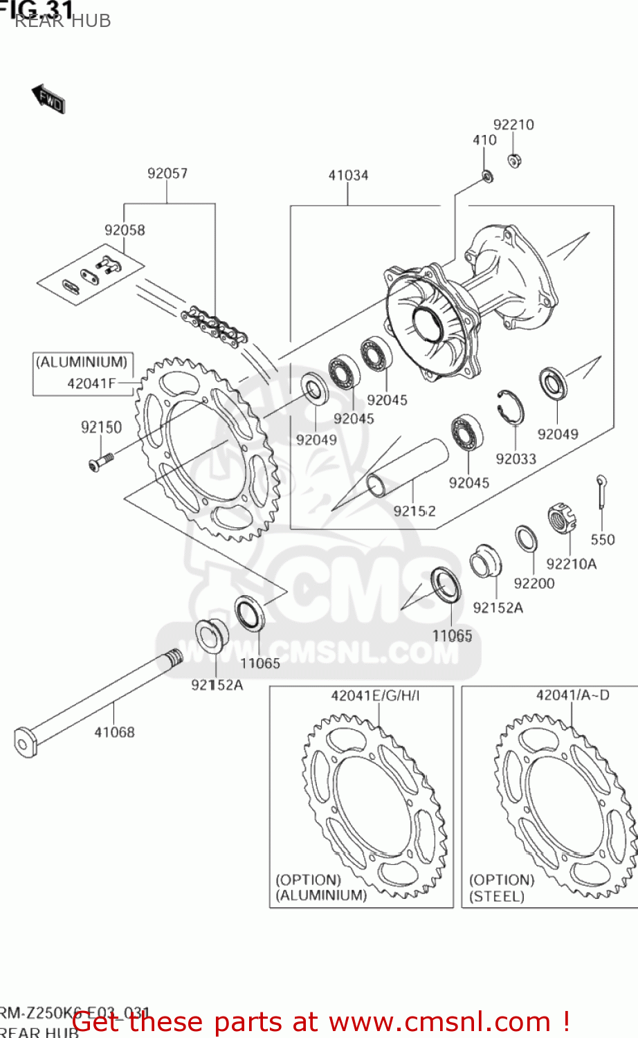 REAR HUB RM-Z250 2006 (K6) USA (E03) RMZ250 RM Z250
