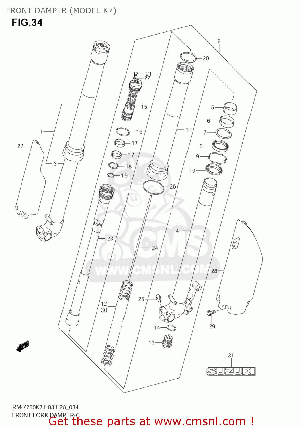 FRONT DAMPER (MODEL K7) RM-Z250 2007 (K7) USA (E03) RMZ250 RM Z250