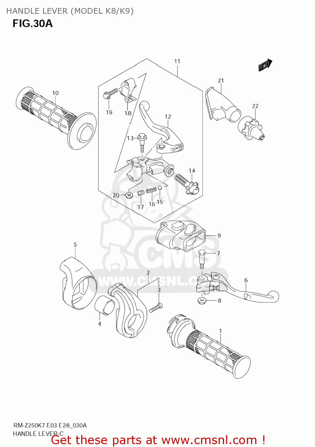 HANDLE LEVER (MODEL K8/K9) RM-Z250 2007 (K7) USA (E03) RMZ250 RM Z250