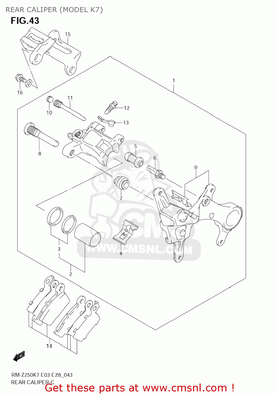 REAR CALIPER (MODEL K7) RM-Z250 2007 (K7) USA (E03) RMZ250 RM Z250