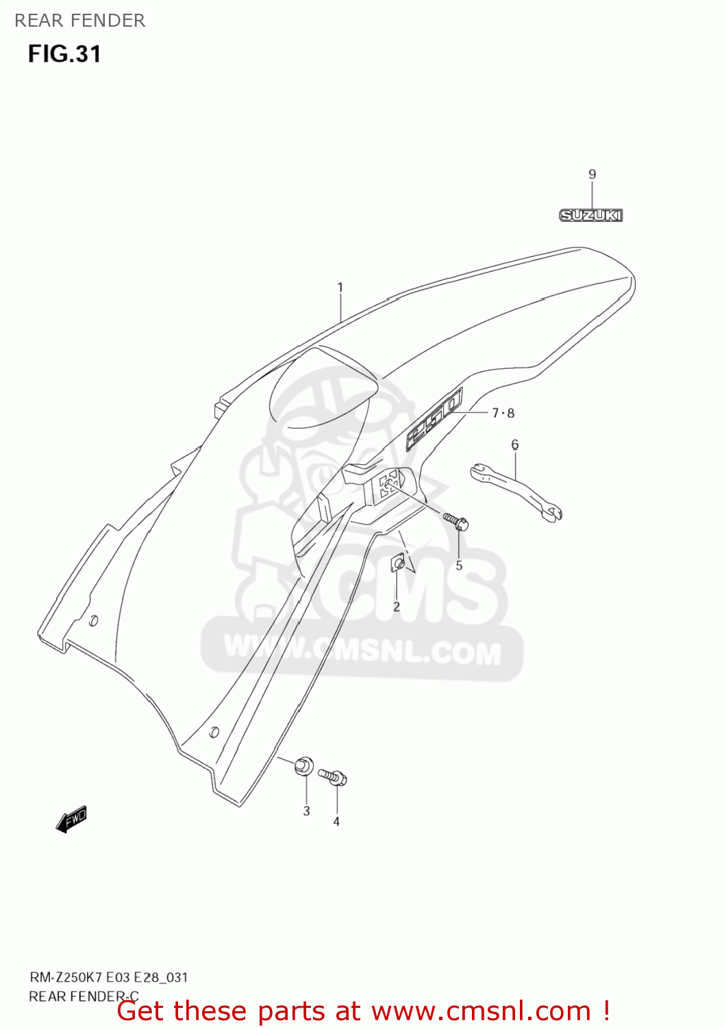 REAR FENDER RM-Z250 2007 (K7) USA (E03) RMZ250 RM Z250