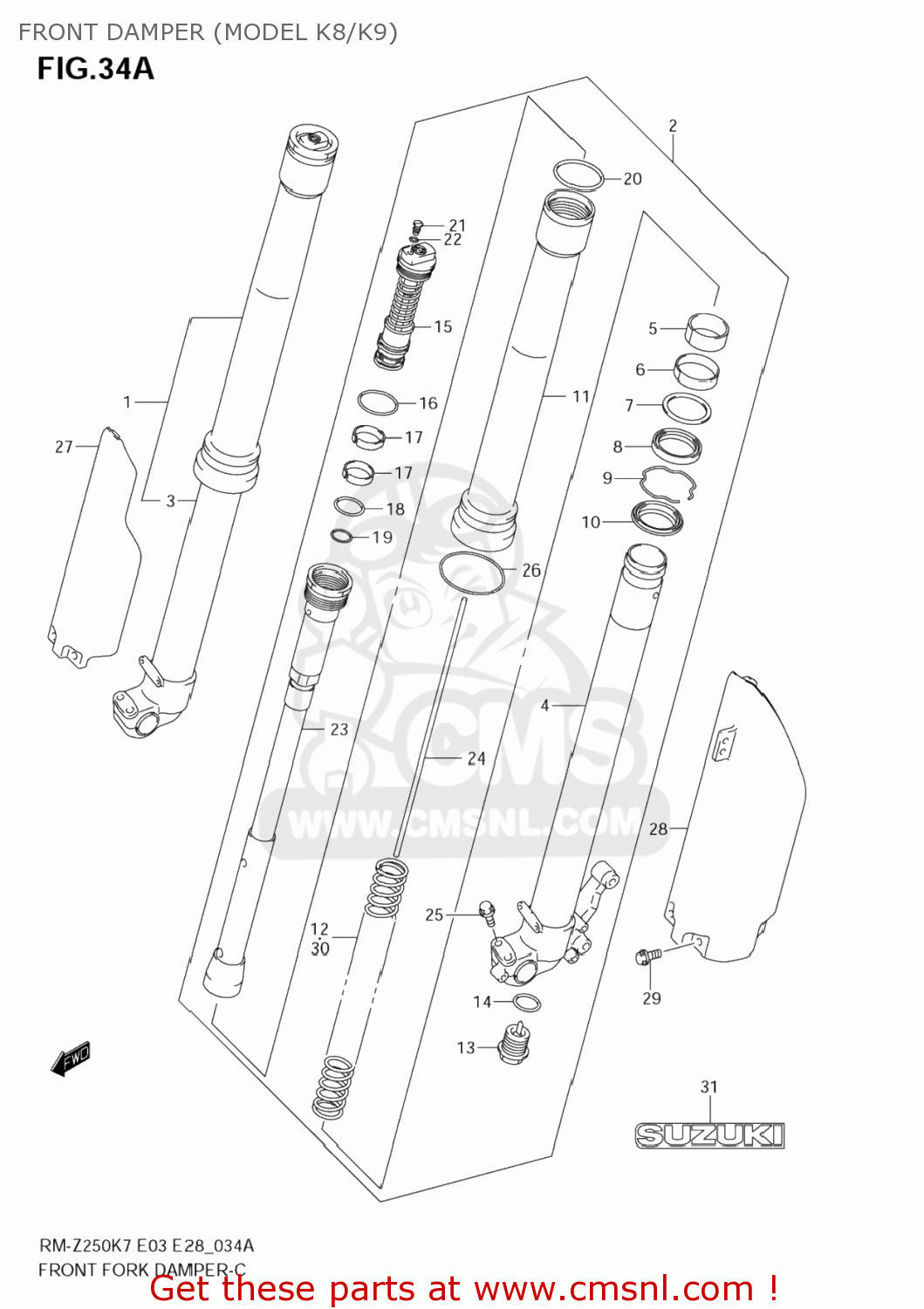 FRONT DAMPER (MODEL K8/K9) RM-Z250 2008 (K8) USA (E03) RMZ250 RM Z250