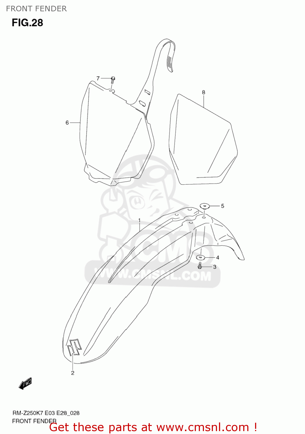 FRONT FENDER RM-Z250 2008 (K8) USA (E03) RMZ250 RM Z250