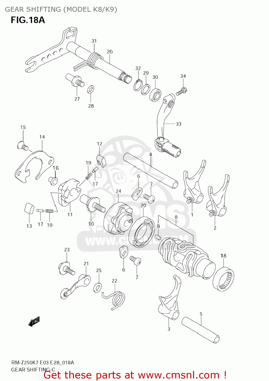 GEAR SHIFTING (MODEL K8/K9) RM-Z250 2008 (K8) USA (E03) RMZ250 RM Z250