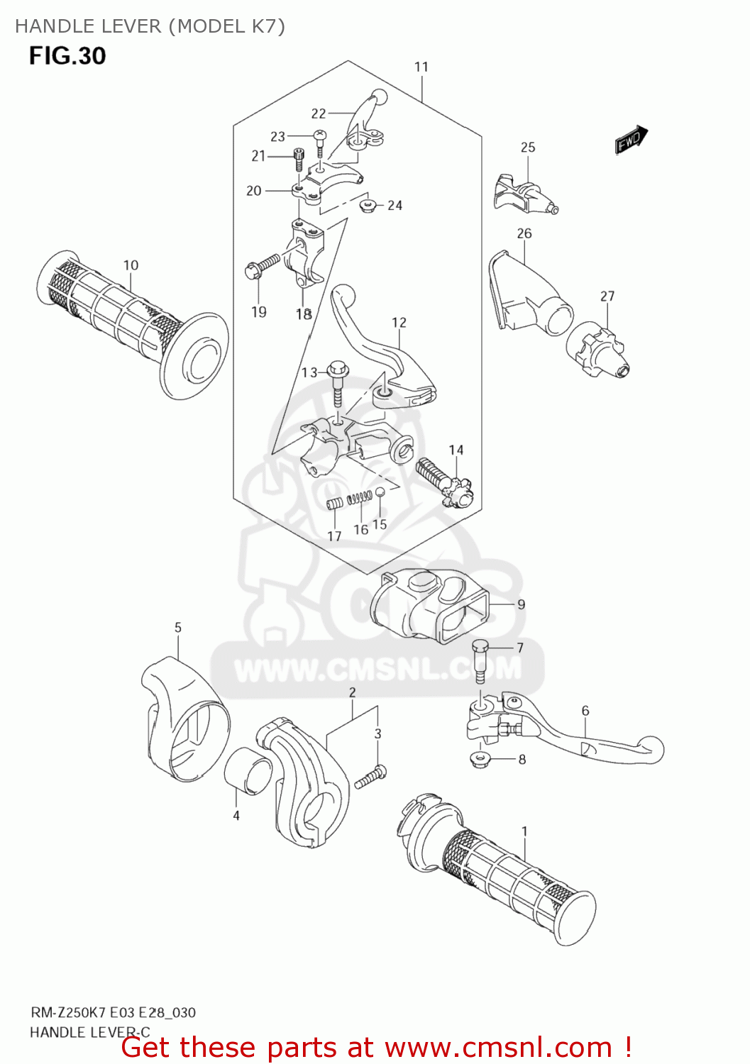 HANDLE LEVER (MODEL K7) RM-Z250 2008 (K8) USA (E03) RMZ250 RM Z250