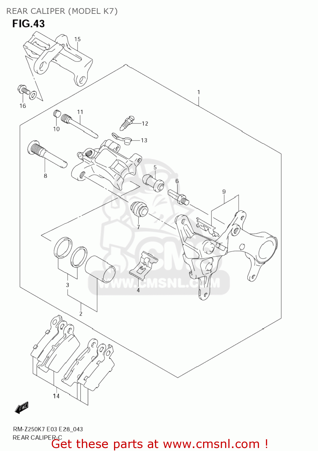 REAR CALIPER (MODEL K7) RM-Z250 2008 (K8) USA (E03) RMZ250 RM Z250