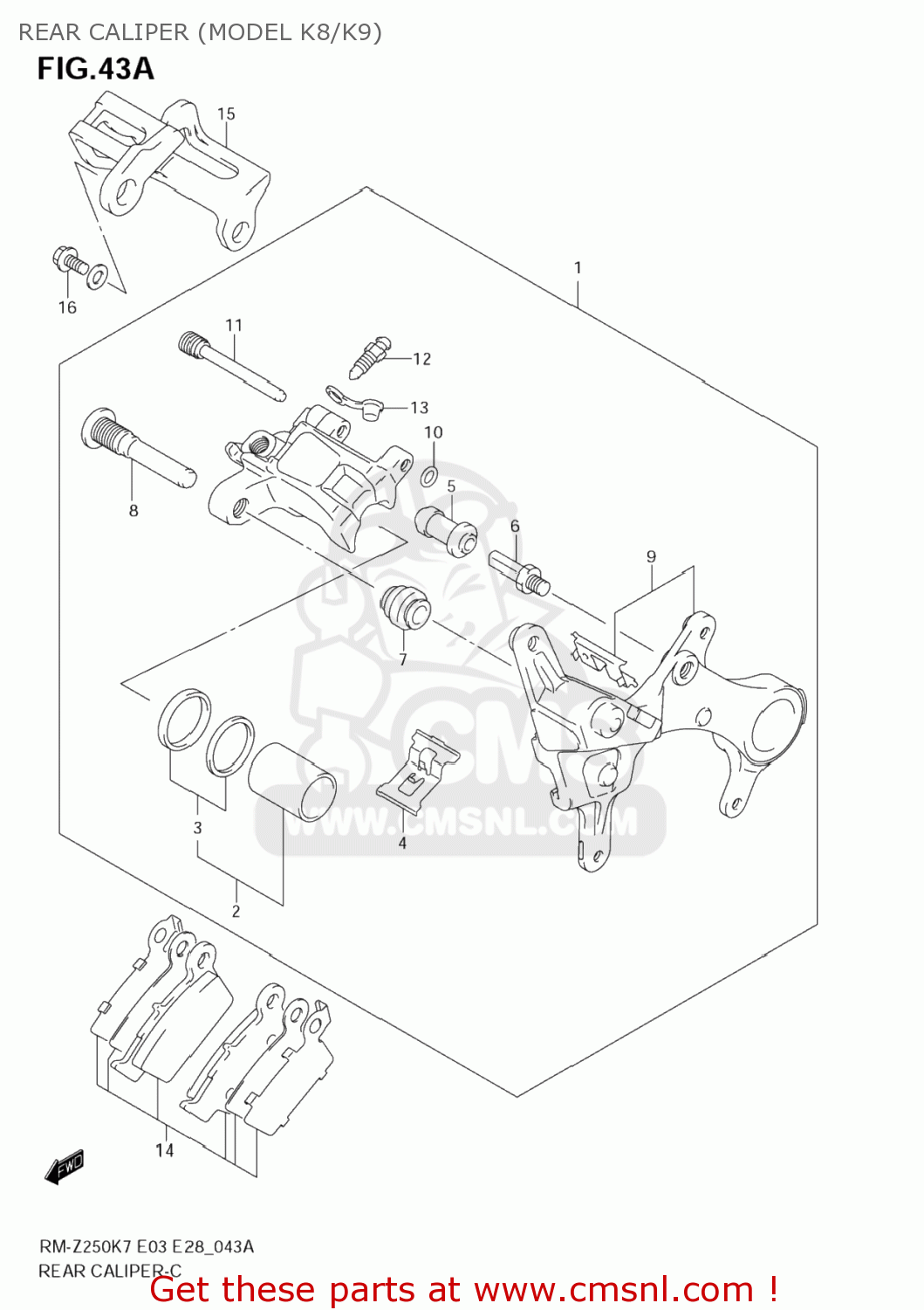 REAR CALIPER (MODEL K8/K9) RM-Z250 2008 (K8) USA (E03) RMZ250 RM Z250