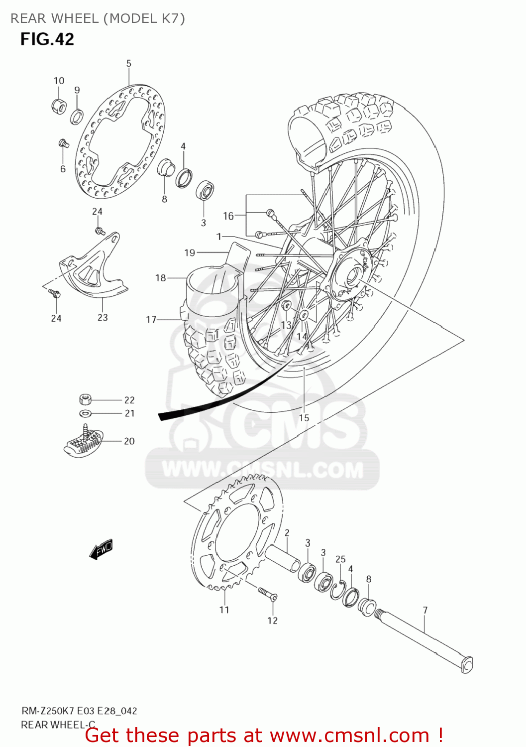 REAR WHEEL (MODEL K7) RM-Z250 2008 (K8) USA (E03) RMZ250 RM Z250