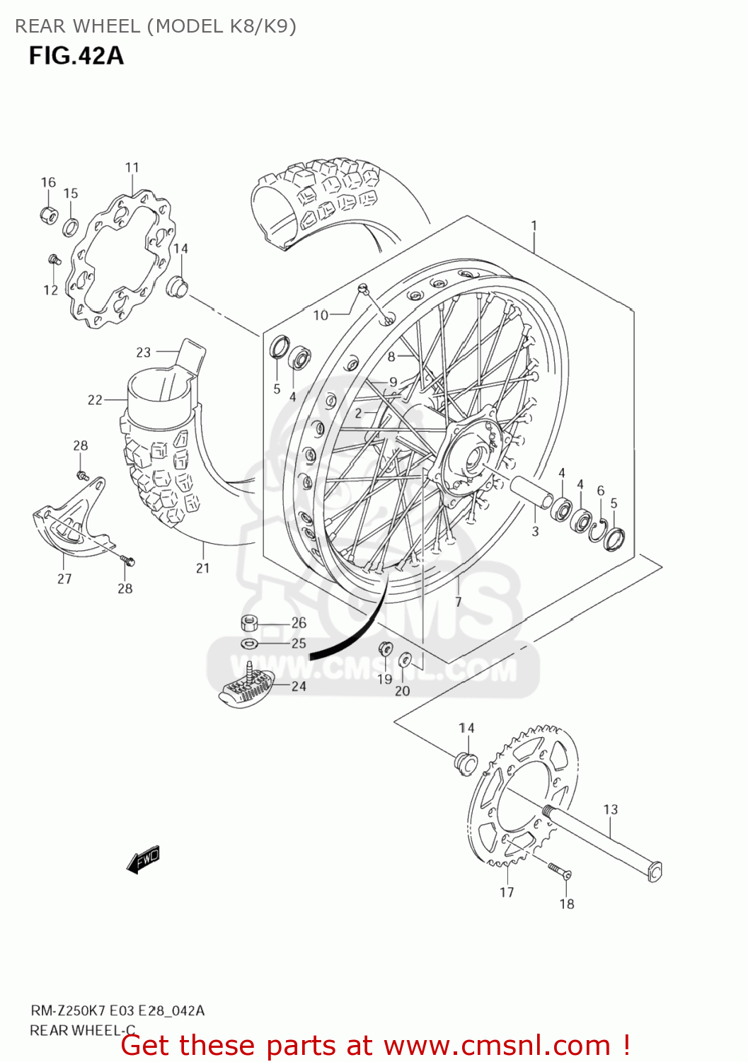 REAR WHEEL (MODEL K8/K9) RM-Z250 2008 (K8) USA (E03) RMZ250 RM Z250